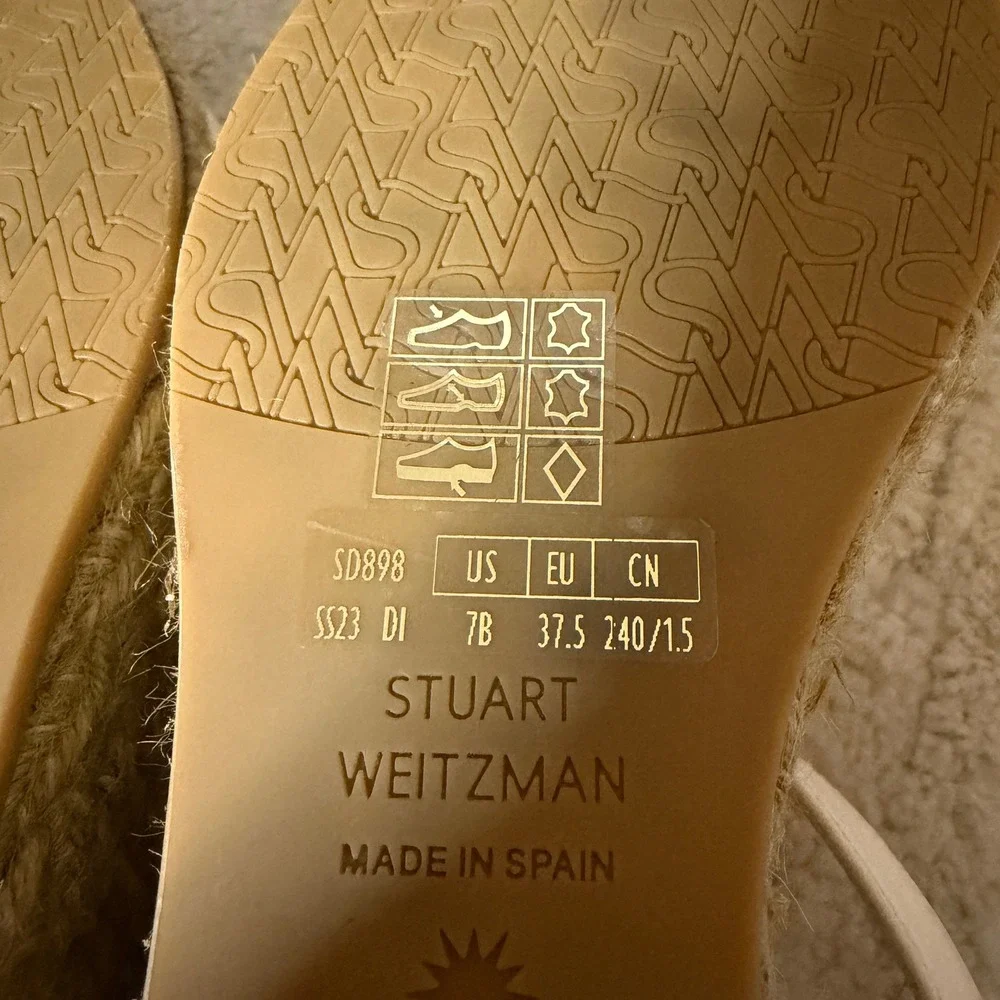 Stuart Weitzman Espadrille Wedge Sandals Playa 7B Cream Leather Knot SD898 - Picture 8 of 11